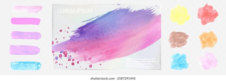 Glass template set with modern abstract watercolor cover designs, colorful brush strokes, artistic textures, and holographic light effects.	
