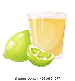 glass of tequila decorated with lime.
