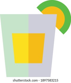 ein Glas Tequila mit Zitronensymbol im flachen Stil