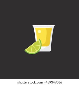a glass of tequila with a lemon icon in flat style