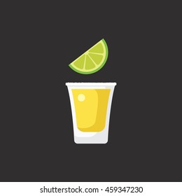 A Glass Of Tequila With A Lemon Icon In Flat Style