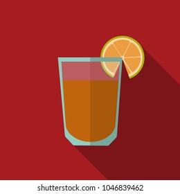 Glass of tequila with lime slice flat style. Vector illustration.