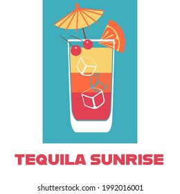 A Glass Of Tequila Sunrise Cocktail Retro Vector Illustration