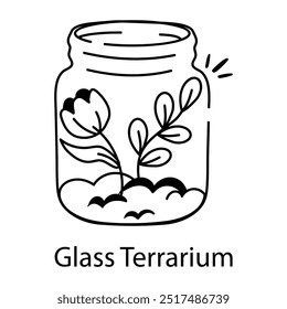 Glass terrarium doodle style icon