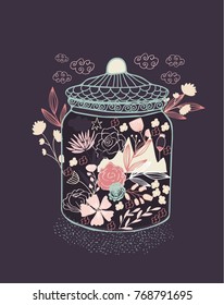 Glass terrarium with flowers