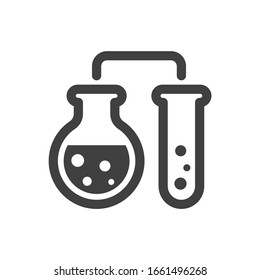 Glass test tube and flask communication icon. Minimal linear pattern. Isolated vector on a white background.