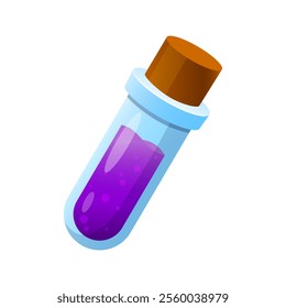 Glass test tube with magic purple potion isolated on white background.