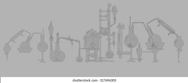 Glass test tubes, beakers and flasks (chemical processes in the laboratory)