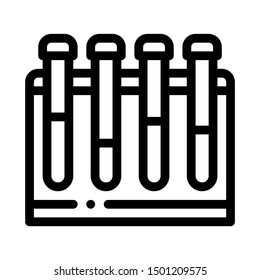 Glass Test Tubes On Tube Rack Biomaterial Vector Icon Thin Line.  Contour Illustration