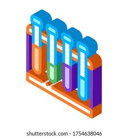 Tubos De Prueba De Vidrio En La Bandeja De Tubo Señal isométrica Vector Biomaterial. ilustración de símbolo aislado de color