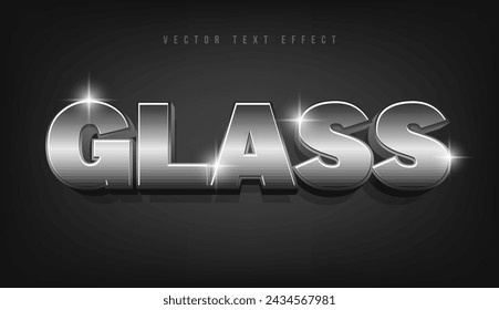 Glass text effect or typography in 3d editable shiny and glossy style for social media business template. Luxury metal text effect 3d rendering. Sport text logo mockup with glitter light technology.