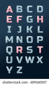 Glass texture style alphabet. Flat vector design