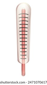Termómetro de vidrio con alta temperatura sobre un fondo blanco