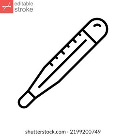 Glass thermometer icon. Medical thermometer. Laboratory alcoholic temperature measurement instrument. Editable stroke Vector illustration design on white background. EPS 10