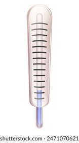 Glass thermometer with low temperature on a white background