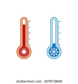 Glasthermometer mit Maßstab zur Messung von Wärme und Kälte. Einzeln auf weißem Hintergrund. Vektorgrafik, eps 8.