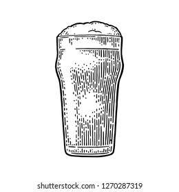 Glass with three types beer - light, red and porter. Vintage black vector engraving illustration. Isolated on white background.