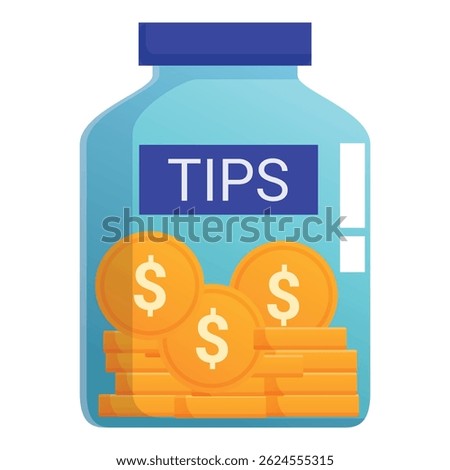 Glass tips jar increasing with american dollars coins, concept of gratuity