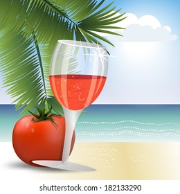 a glass of tomato juice with ice