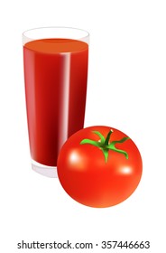 Glass of tomato juice and tomato, isolated on white. Vector illustration