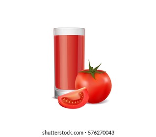 glass of tomato juice and ripe tomatoes