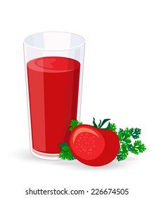 Glass of tomato juice and a slice of tomato