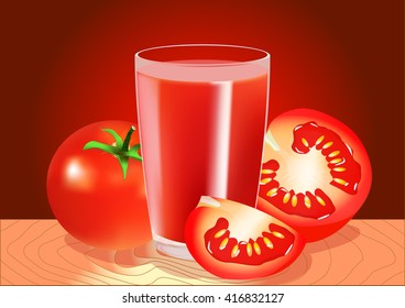 A glass of tomato juice and tomatoes. Vector illustration