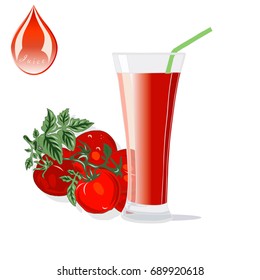 A glass of tomato juice and tomatoes. Vector illustration