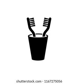Glass with Toothbrushes. Flat Vector Icon illustration. Simple black symbol on white background. Glass with Toothbrushes sign design template for web and mobile UI element