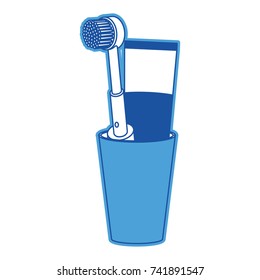 glass with toothpaste and electric toothbrush in blue silhouette vector illustration