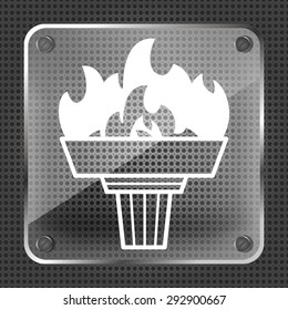 glass torch icon with flame on a metallic background