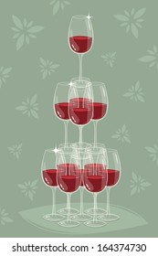 Glass tower of wine. Vector illustration. 