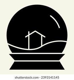 Glass toy ball solid icon. Snowglobe with house inside glyph style pictogram on white background. Crystal snow souvenir and lodge sign for mobile concept and web design. Vector graphics