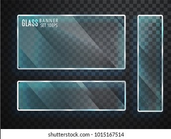 Glass transparent banners set. Vector glass plates with a place for inscriptions isolated on transparent background. Flat glass. Realistic 3D design. Vector transparent object 10 eps.