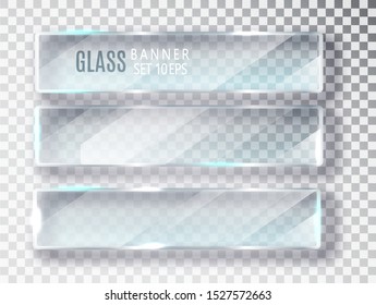 Glass transparent banners set. Vector glass plates with a place for inscriptions isolated on transparent background. Flat glass. Realistic 3D design. Vector transparent object 10 eps.