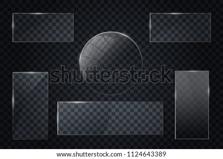 Glass transparent banners set. Vector glass plates with a place for inscriptions isolated on transparent background. Flat glass. Vector transparent object 10 eps.