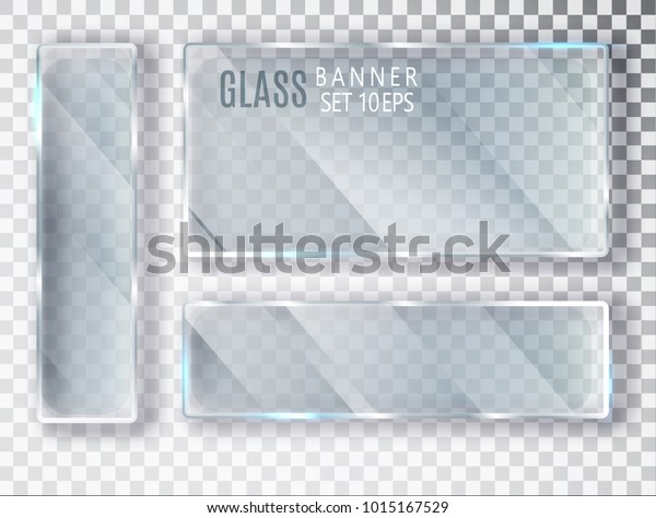 Glass transparent banners set. Vector glass plates
with a place for inscriptions isolated on transparent background.
Flat glass. Realistic 3D design. Vector transparent object 10
eps.