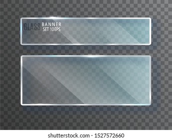 Glass transparent banners.  Vector glass plates with a place for inscriptions isolated on transparent background. Flat glass. Realistic 3D design. Vector transparent object 10 eps.