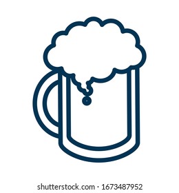 Glass transparent beer mug icon with curly foam on top. Outline thin line vector illustration. Editable stroke.