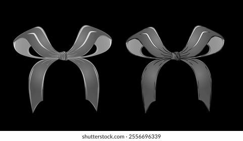 Glass transparent bows on a black background. Vector illustration cartoon styl for decorate, coloring and any design.