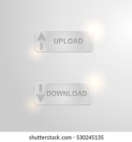 Glass transparent buttons with glow effect.Gray background.Vector illustration