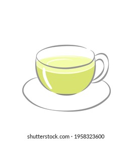Glass, transparent cup with green tea. Vector sketch of a cup. Tea drinking.