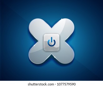 Glass transparent effect blue power start button, on off icon, vector UI or app symbol design. Vector illustration