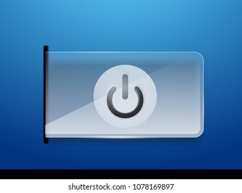Glass transparent effect blue power start button, on off icon, vector UI or app symbol design. Vector illustration