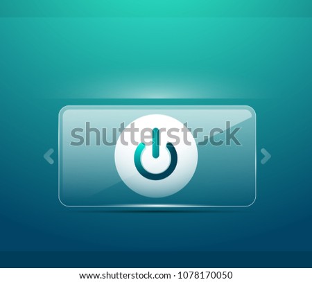 Glass transparent effect blue power start button, on off icon, vector UI or app symbol design. Vector illustration
