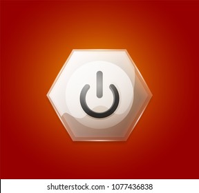 Glass transparent effect orange power start button, on off icon, vector UI or app symbol design. Vector illustration