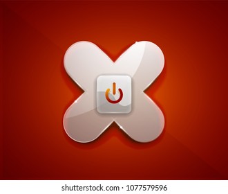 Botón de inicio de energía naranja transparente de efecto de cristal, icono desactivado, interfaz de usuario vectorial o diseño de símbolo de aplicación. Ilustración del vector