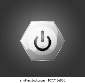 Glass transparent effect power start button, on off icon, vector UI or app symbol design. Vector illustration