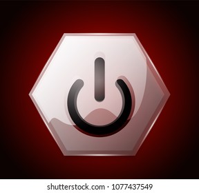 Botón de inicio de potencia de efecto transparente de cristal, icono desactivado, interfaz de usuario vectorial o diseño de símbolo de aplicación. Ilustración del vector