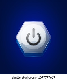 Glass transparent effect power start button, on off icon, vector UI or app symbol design. Vector illustration